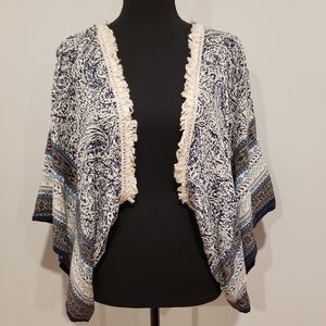 Francesca's Blue Rain Short Boho Kimono with Crochet Detail